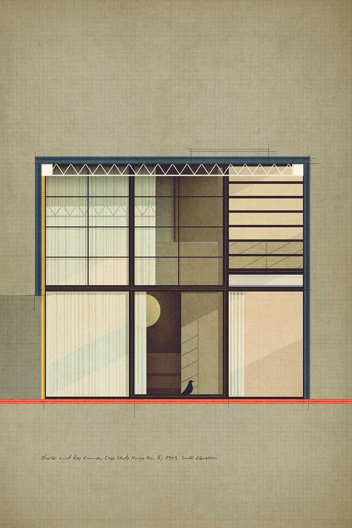 Charles and Ray Eames, Case Study House No. 8, 1949. South Elevation