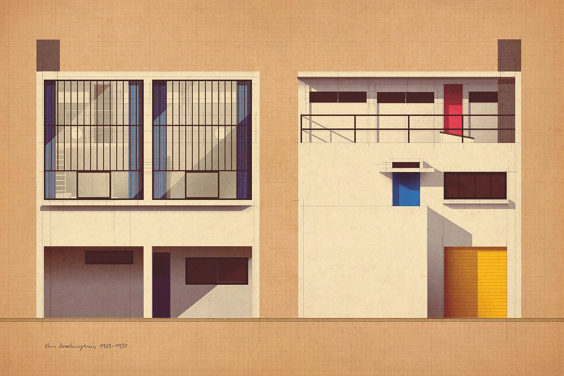 Van Doesburghuis, 1929-1930, Voor- en achterzijde