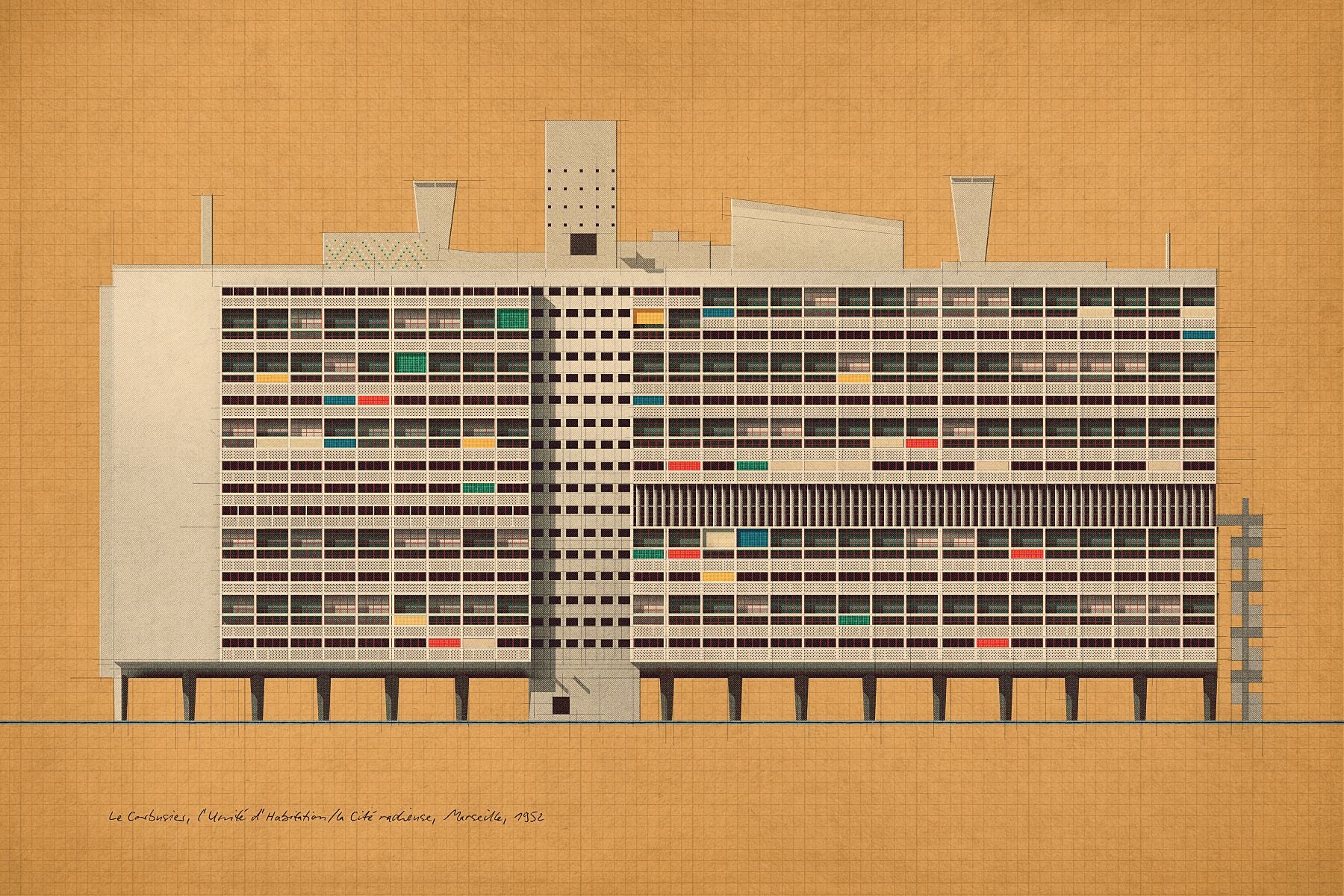 Le Corbusier, l’Unité d’Habitation,  la Cité radieuse, Marseille, 1952
